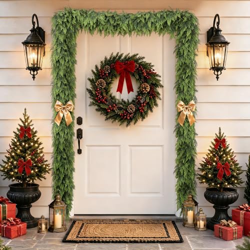Christmas Green Cedar Garland 9ft with Large Branches Faux Pine for Indoor Outdoor Decor - Variation of THIS listing