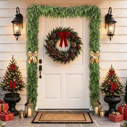 Christmas Green Cedar Garland 9ft with Large Branches Faux Pine for Indoor Outdoor Decor - Variation of THIS listing