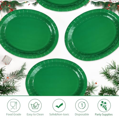 Green Oval Paper Plates 50 Pack - Large 12x10 Inch for Parties & Holidays