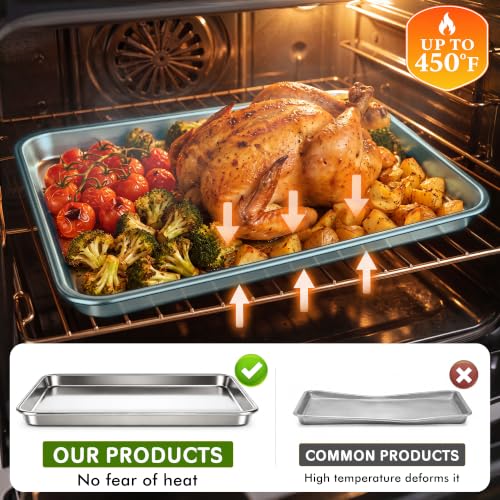 Stainless Steel Baking Sheet Set of 2 18x13 Inch Cookie Trays Nonstick Heavy Duty