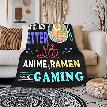 Batsujozaiku Anime Ramen Throw Blanket - Gaming Gifts for Adults & Kids, Large 80 x 60in Variation of Life is Better With Gaming