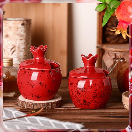 Honeydak Pomegranate Salt Bowl Gift with Lid and Spoon - Rosh Hashanah Decoration