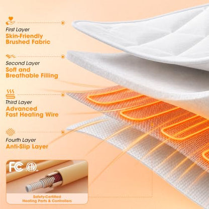 White Heated Mattress Pad Twin XL with Foot Zone & Fast Preheat
