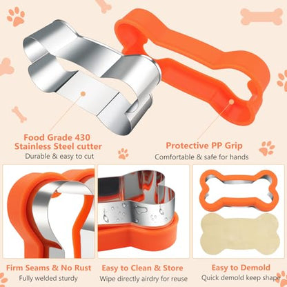 Dog Cookie Cutters Set 3 Sizes Stainless Steel Bone Paw Print Mold for Homemade Treats