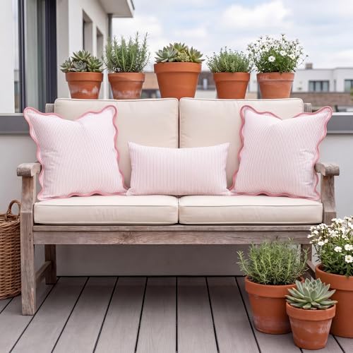 Pink Scalloped Edge Striped Pillowcases 18x18 Inches - 2 Pcs, Chicplaid