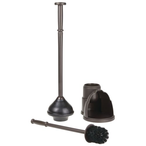 mDesign Plunger and Brush Set for Toilet Bowl - Hidden, Modern Toilet Brush and Plunger Set with Caddy - Brush Cleaner and Plunger Combo with Holder for Bathroom - Hyde Collection - Bronze