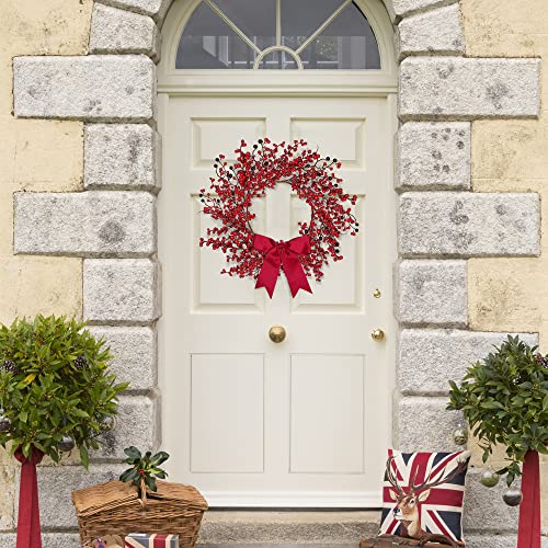 Artificial Christmas Wreath 18 Inch Red Berry Winter Decor Handmade Front Door Indoor Outdoor
