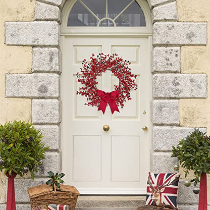 Artificial Christmas Wreath 18 Inch Red Berry Winter Decor Handmade Front Door Indoor Outdoor