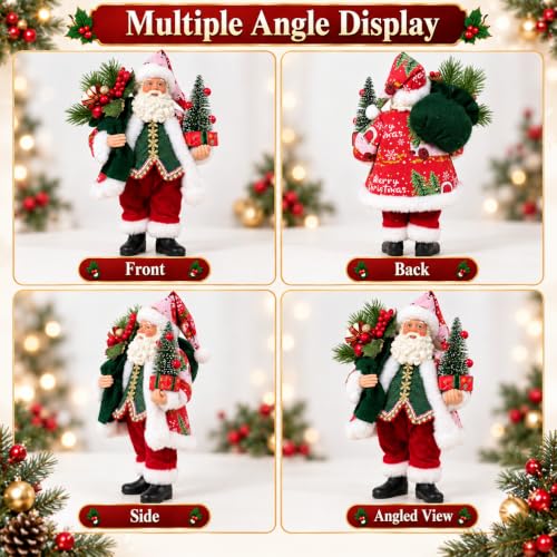 Santa Claus Figurines Christmas Decorations 10.6 Inch Hand-Painted Holiday Statue - Santa Claus A
