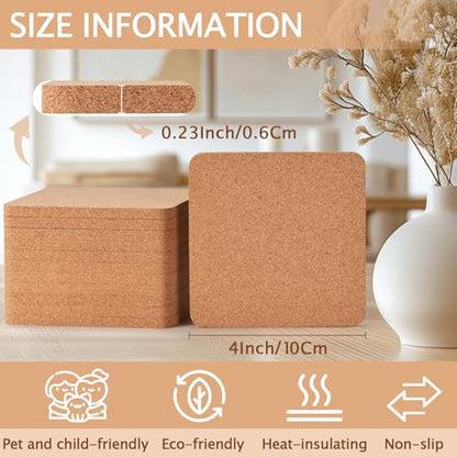 60 PCS Cork Coasters for Laser Engraving - Thick Absorbent Blank Coasters, 60 Pieces-Square