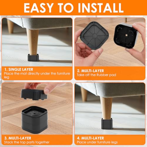 24 Pack Adjustable Furniture Risers with Nonslip Bottom for Bed, Sofa, Table, and More
