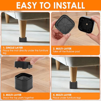 24 Pack Adjustable Furniture Risers with Nonslip Bottom for Bed, Sofa, Table, and More