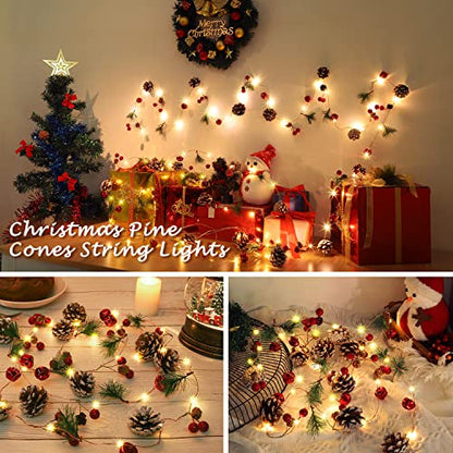 10 Ft Christmas Garland with Lights Pine Cones Berries & Bells Indoor Decor