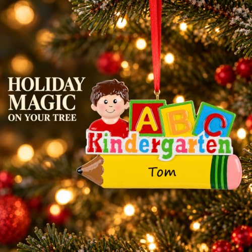 Kindergarten Boy Christmas Ornament 2026 Personalized Keepsake with Pencil