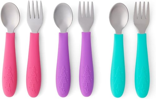 Elk and Friends Kids Silverware Set - Safe Silicone Handle Toddler Utensils | 6-Piece Stainless Steel Flatware