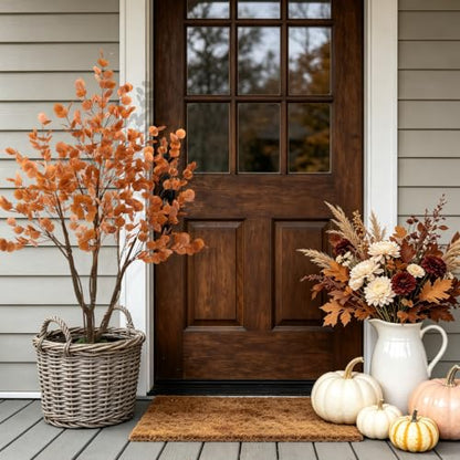 Artificial Fall Eucalyptus Tree 5FT - Indoor Outdoor Faux Tree with Natural Trunk - Fall Eucalyptus Variation