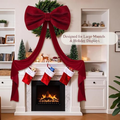 8 Ft Red Velvet Christmas Bow for Holiday Decorations - Giant Tree Topper