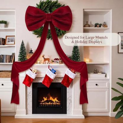 8 Ft Red Velvet Christmas Bow for Holiday Decorations - Giant Tree Topper