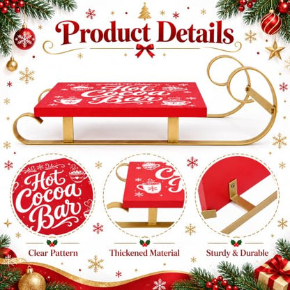 Christmas Hot Cocoa Wood Tray Holder - Red Sleigh Design for Holiday Decor