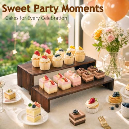 Wooden Cupcake Stand Set - 2 Tiered Stackable Display Risers for Bakery and Party Decor