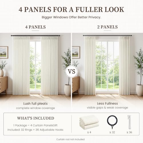 Pinch Pleated Linen Blend Curtains - 40x84 Natural Textured Home Drapes