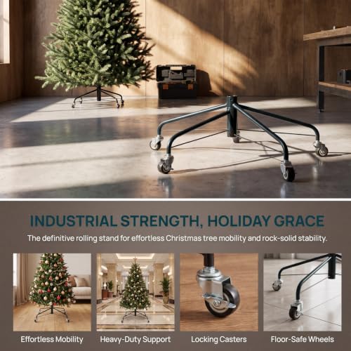 Metal Christmas Tree Stand with Lockable Casters - 18.6 x 7.8 Inches