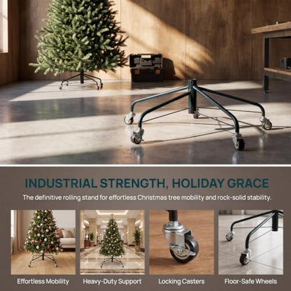 Metal Christmas Tree Stand with Lockable Casters - 18.6 x 7.8 Inches