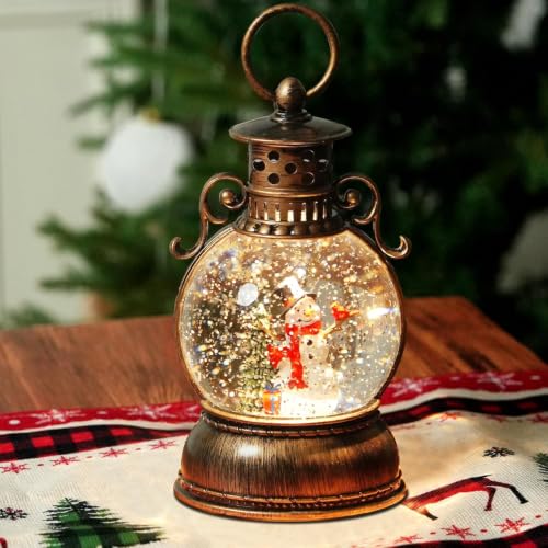 Christmas Snow Globe Lantern with Music & Timer - Dark Bronze