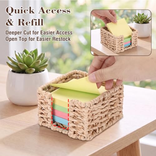 Natural 4.1 x 4.1 Inch Sticky Note Holder Dispenser with Paper Rope