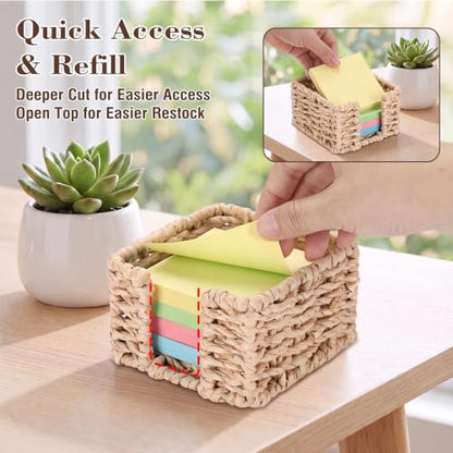 Natural 4.1 x 4.1 Inch Sticky Note Holder Dispenser with Paper Rope