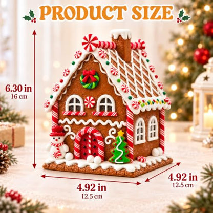 Lighted Gingerbread House Christmas Decor - Clay Dough, 6.3 Inch