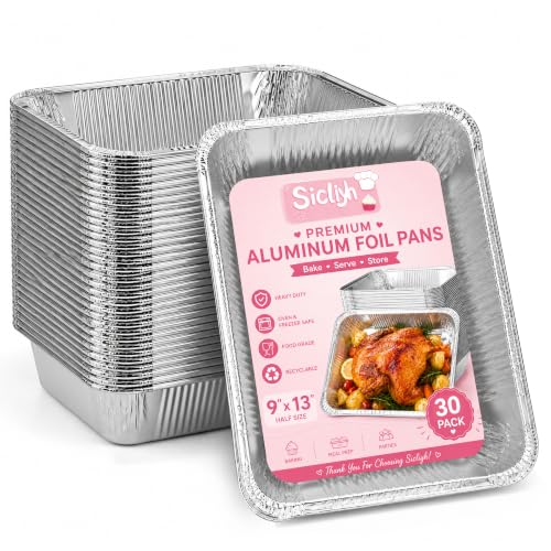 30 Pack 9x13 Aluminum Foil Pans - Heavy Duty Disposable Baking & Roasting Trays - Silver