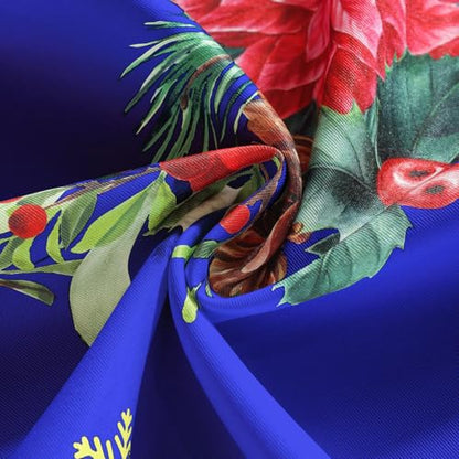 Blue Christmas Tablecloth 60x140 Inch Rectangular Poinsettia Plaid Washable Spillproof