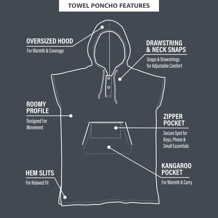 Surf Poncho Ultra Absorbent Hooded Towel Poncho with Zipper Pocket - Bigfoot Variant