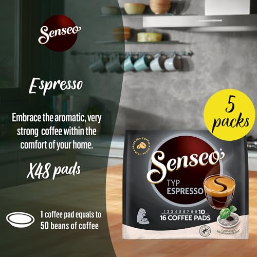 Senseo Coffee Pods Espresso, 80 Pods, 16Count Pods (Pack Of 5) for Coffee Makers, Hot Coffee, Cold Brew Coffee, Espresso, 80Count, 4051963