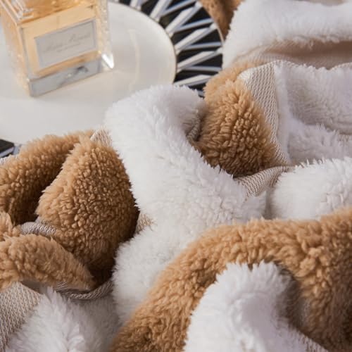 LEVINIS Boho Sherpa Fleece Blanket 80x90 Inch - Camel, Reversible Cozy Throw
