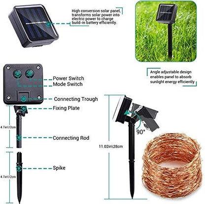 Lomotech Solar String Lights - 66ft 200 LED Waterproof Fairy Lights with 8 Modes for Outdoor Decor | White