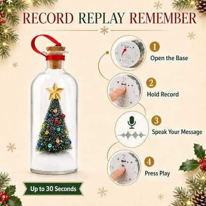 Recordable Christmas Tree Ornament in Glass Bottle - 30 Sec Voice Keepsake with Scene