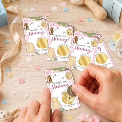 Pink Winnie Baby Shower Scratch Off Game Cards - Fun Raffle Activity