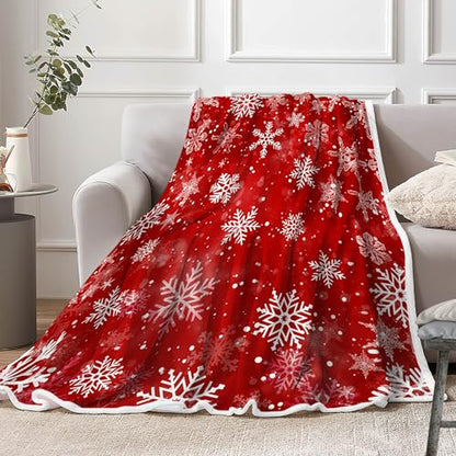 Christmas Red Snowflake Throw Blanket 60x80 Inches Fuzzy Warm Couch Sofa