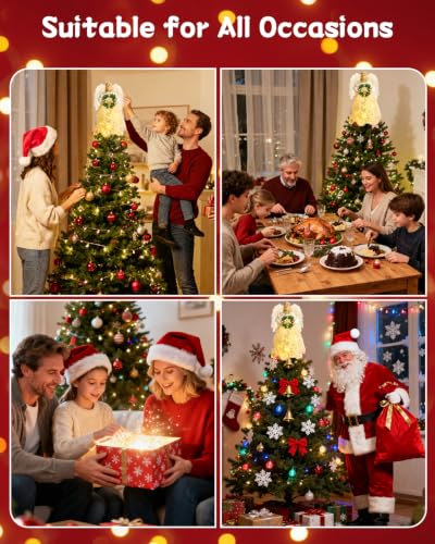 12-Inch Lighted Angel Tree Topper with Lights for Christmas Tree, Battery Operated Holiday Decor