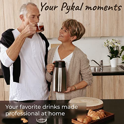 Pykal Thermal Coffee Carafe Stainless Steel - Heavy Duty Lab Tested Heat Retention - 2L (68 oz) Insulated Coffee Thermos Water & Beverage Dispenser - Premium Grade Thermal Pot Silver