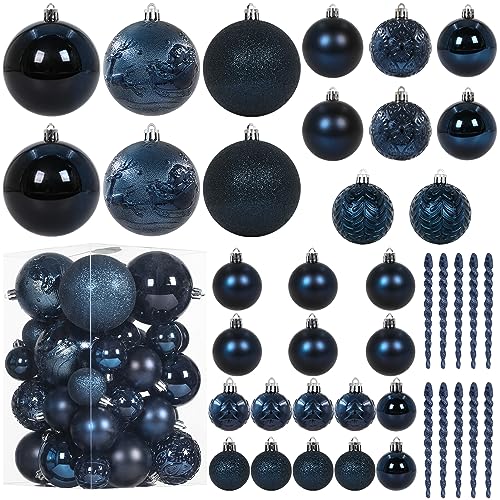 Dark Blue Christmas Ball Ornaments Set - 41 Shatterproof Holiday Decorations