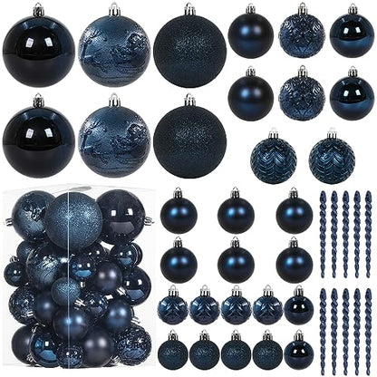 Dark Blue Christmas Ball Ornaments Set - 41 Shatterproof Holiday Decorations