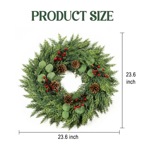 24-Inch Cedar Christmas Wreath with Pinecones - Artificial Holiday Decor - Variation of THIS listing