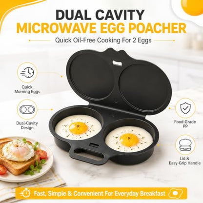 Dark Gray Microwave Egg Poacher with Lid & Handle - Dual Cavity 2026