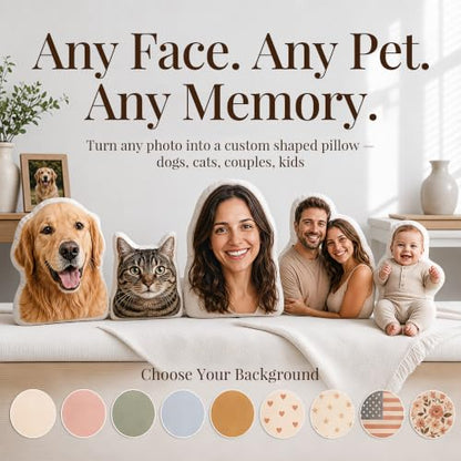 Personalized Face Pillow Custom Shaped Pet & Photo Pillow with Variation - White Rainbow Blue Yellow Black Heart