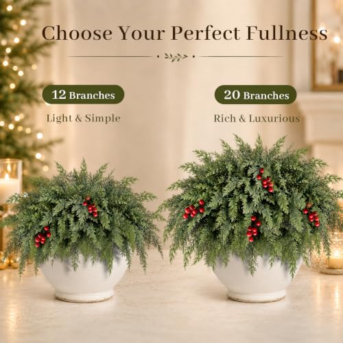 20Pcs Christmas Cedar Branches with Berries - 18 Inch Lifelike Touch Faux Greenery