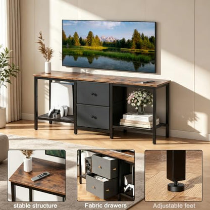 Rustic Brown TV Stand with Storage Drawers and Shelves - Fits 55 Inch TVs