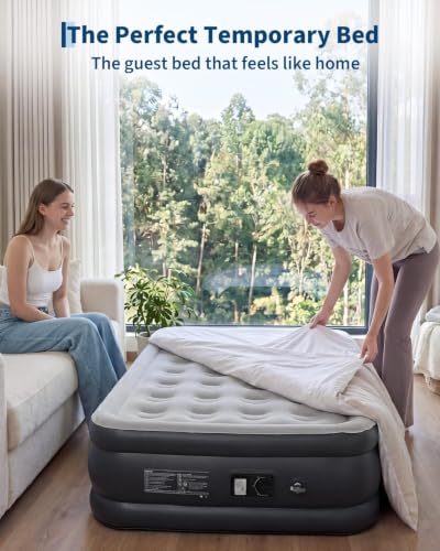 Queen Raised Air Mattress with Built-In Electric Pump, Self-Inflating, Flocked Top, Honeycomb Support - Portable Guest Bed